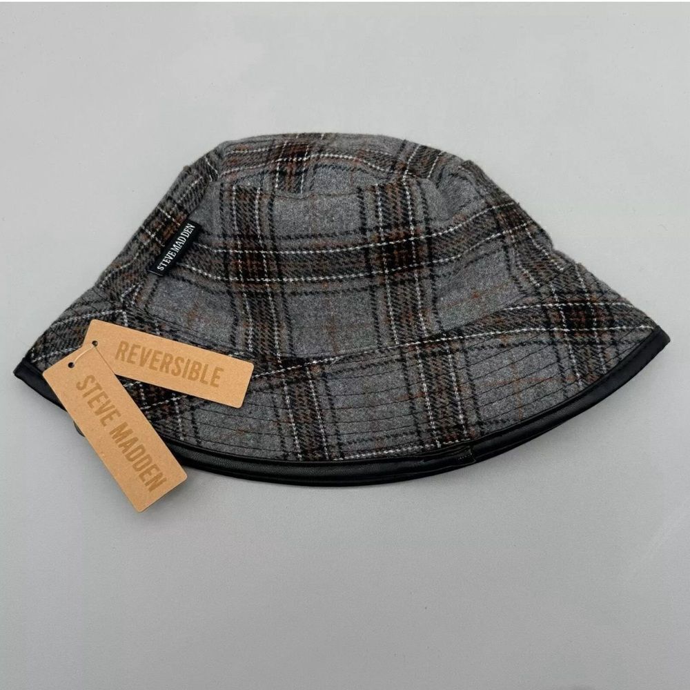 Steve Madden Bucket Hat One Size Reversible Plaid Gray Black Modern Streetwear